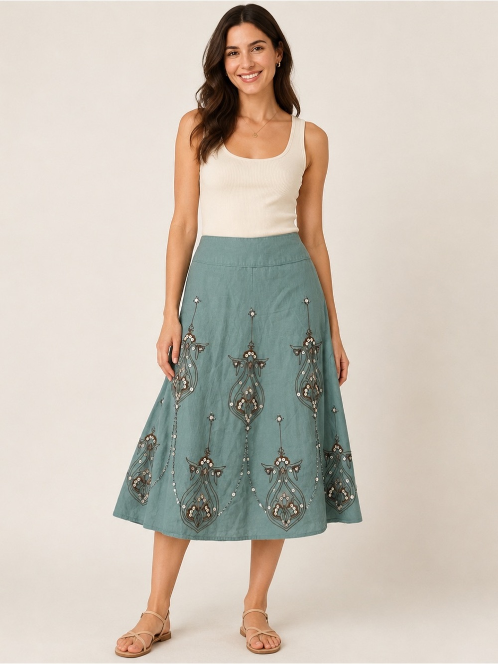 Monsoon Teal Embellished A-Line Skirt